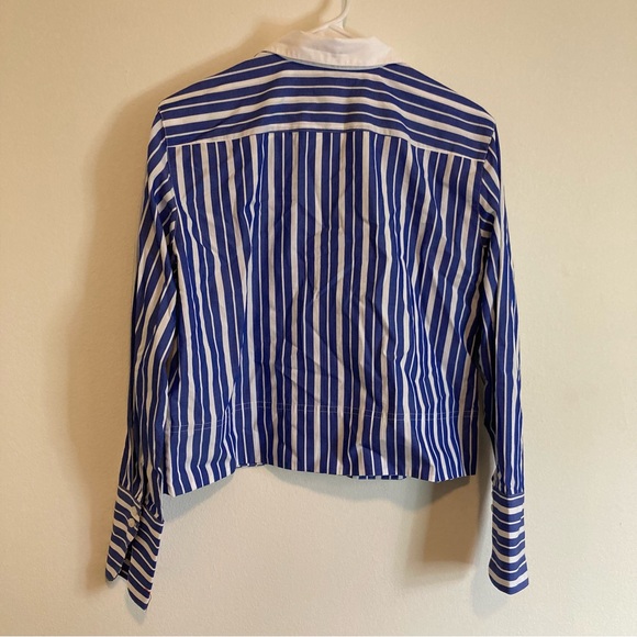 J. Crew Organic Cotton Garçon Button Down Blouse Pin Stripe Chic Preppy Cropped - Picture 9 of 9
